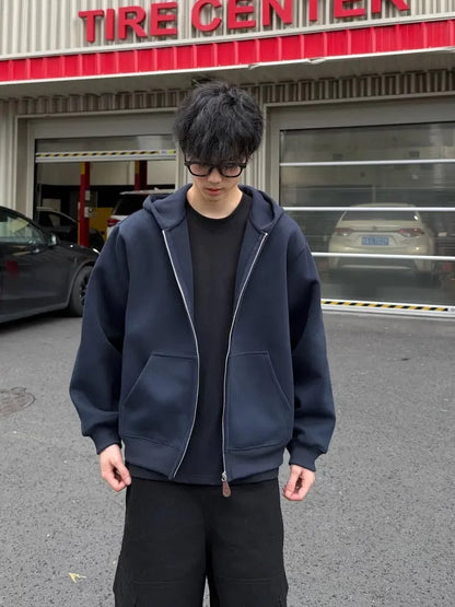 Autumn and winter heavy American design sense casual hooded sweater casual versatile couple jacket