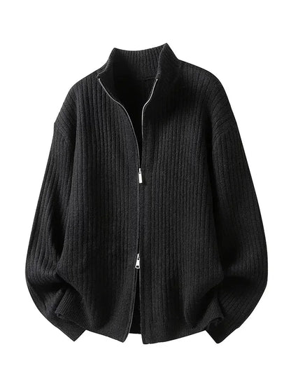 Old Qian Feng stand-up collar with wool sweater men's cardigan 2026 autumn new trendy brand knitted sweater jacket trendy brand
