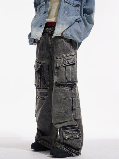 [PEOPLESTYLE] Multi-pocket wide leg casual jeans st2096