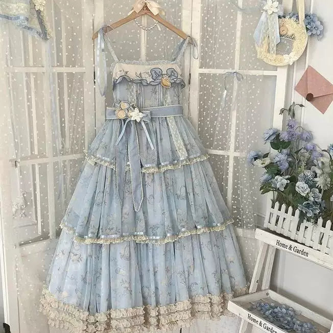 Sweet Wind Girly Age Reduction Lace Lolita Lolita Suspender Dress Large Skirt Elegant Lace Dress