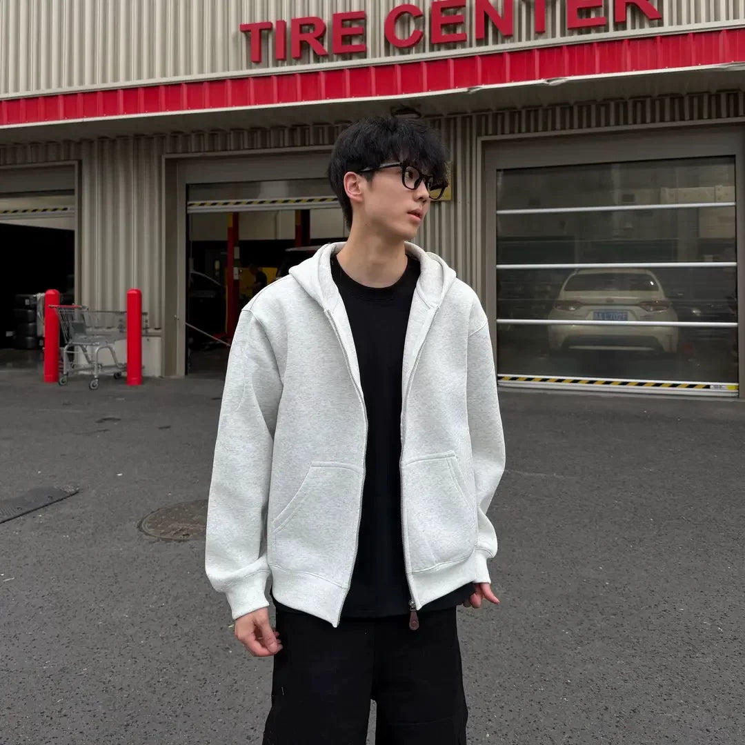 Autumn and winter heavy American design sense casual hooded sweater casual versatile couple jacket