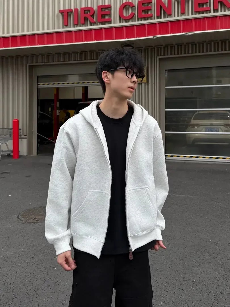 Autumn and winter heavy American design sense casual hooded sweater casual versatile couple jacket