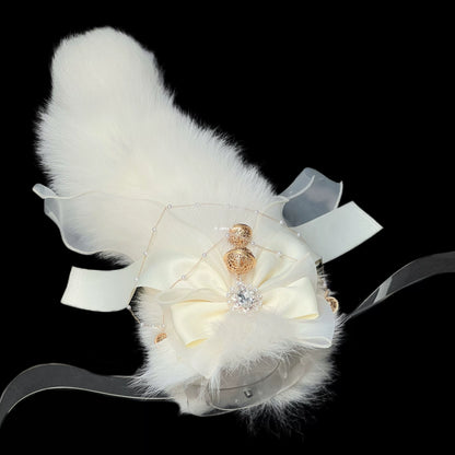 "Athena" pat electric fox tail SM fun anal plug milk white bow palace bell