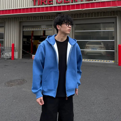 Autumn and winter heavy American design sense casual hooded sweater casual versatile couple jacket