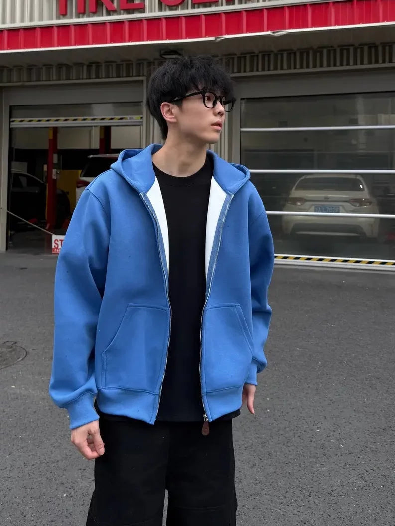 Autumn and winter heavy American design sense casual hooded sweater casual versatile couple jacket