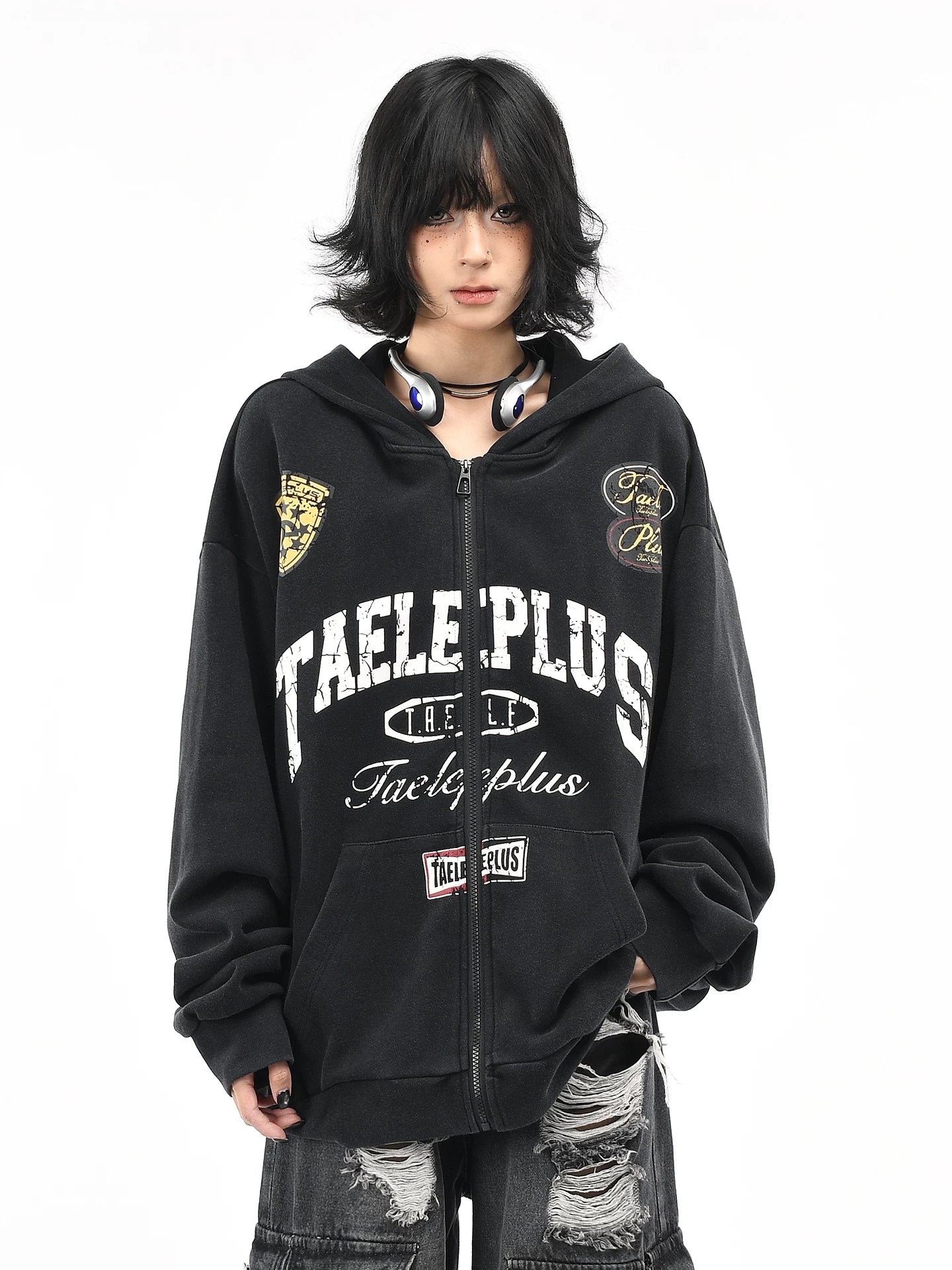Vintage Racing Graphic Washed Zip Hoodie