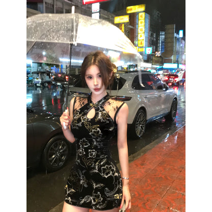 Ningyun Hanmei Pure Desire Cheongsam Women's New Chinese Dress Black National Style Temperament Short Dress