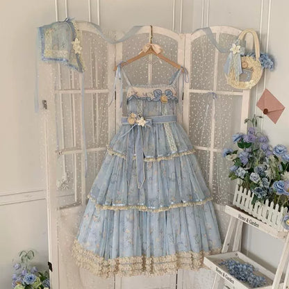 Sweet Wind Girly Age Reduction Lace Lolita Lolita Suspender Dress Large Skirt Elegant Lace Dress
