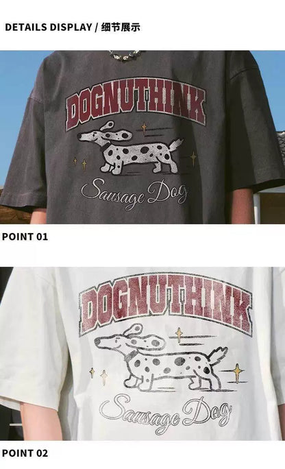 American retro trendy brand washed old letter puppy short-sleeved shirt for men and women loose spring and summer 2026