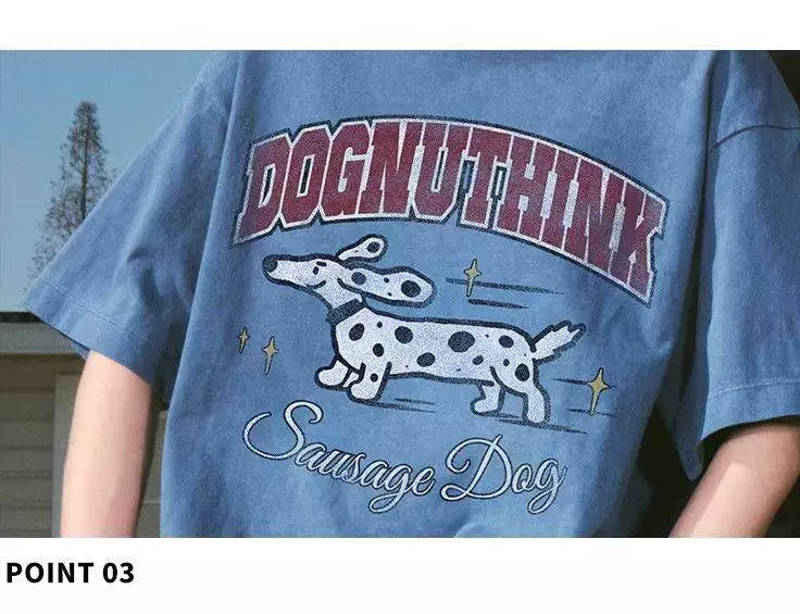 American retro trendy brand washed old letter puppy short-sleeved shirt for men and women loose spring and summer 2026