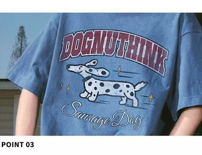 American retro trendy brand washed old letter puppy short-sleeved shirt for men and women loose spring and summer 2026