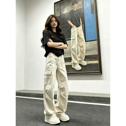 Japanese ruffian handsome wear overalls American high street trendy brand multi-pocket casual pants cleanfit loose straight-leg pants