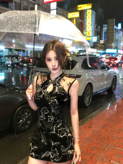 Ningyun Hanmei Pure Desire Cheongsam Women's New Chinese Dress Black National Style Temperament Short Dress