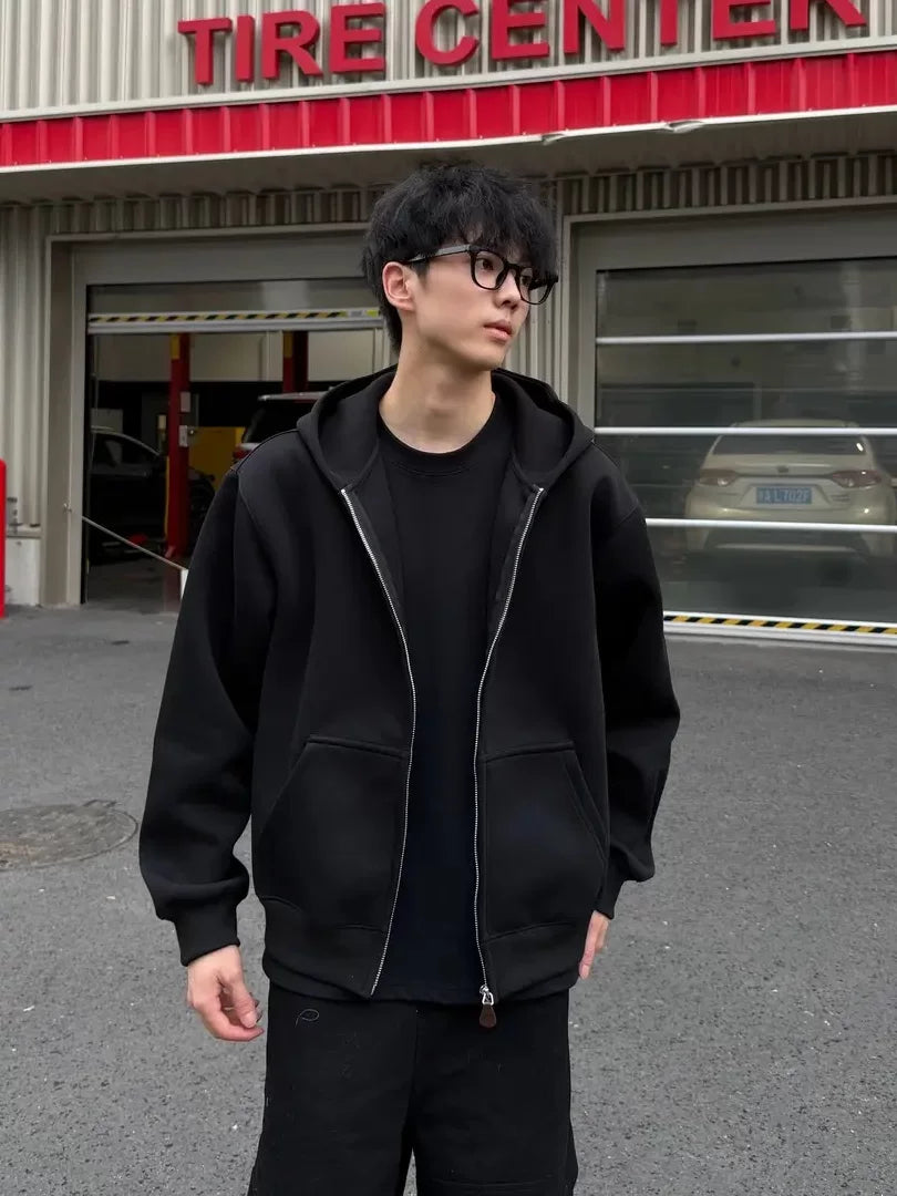 Autumn and winter heavy American design sense casual hooded sweater casual versatile couple jacket