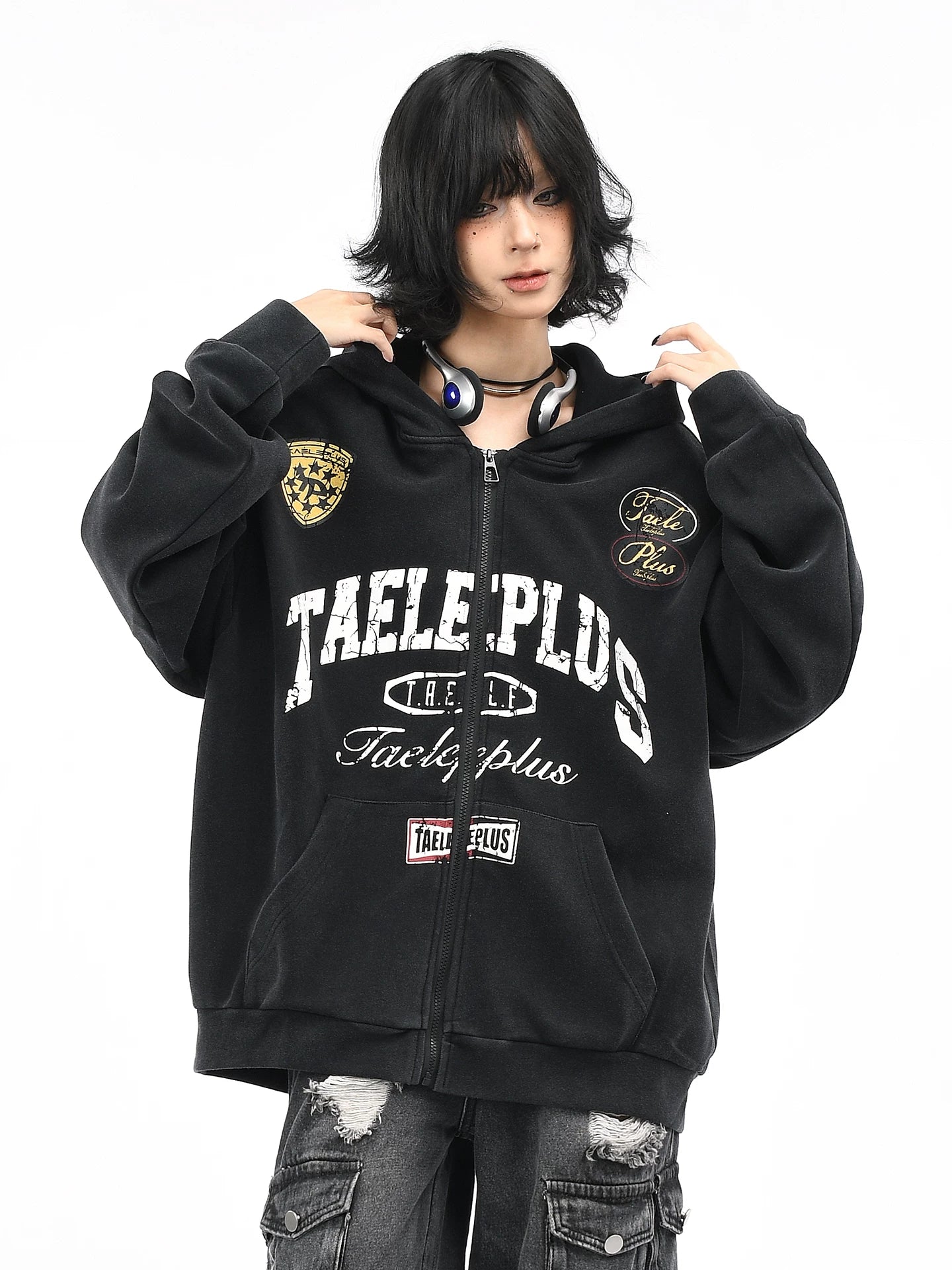 Vintage Racing Graphic Washed Zip Hoodie