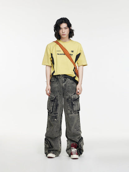 [PEOPLESTYLE] Multi-pocket wide leg casual jeans st2096