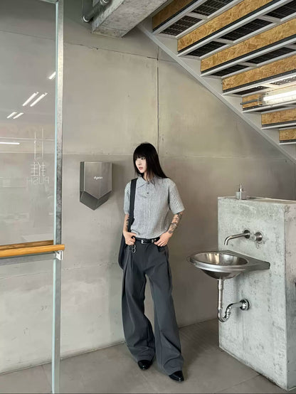 South Korea, spring and summer three-dimensional I-pleated A-shaped profile scimitar TR pants commuter cleanfit casual pants men and women