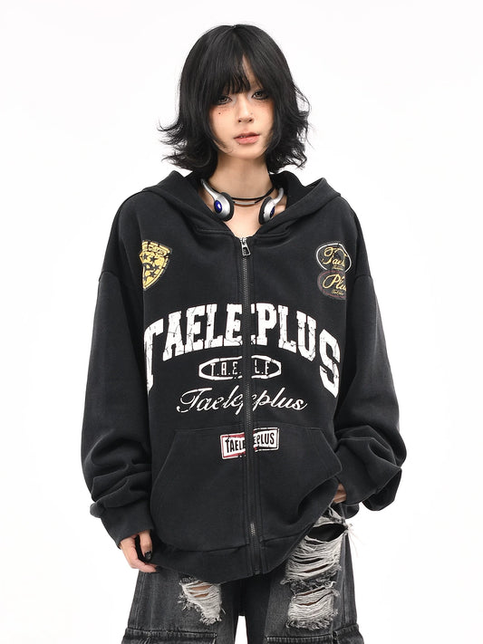 Vintage Racing Graphic Washed Zip Hoodie