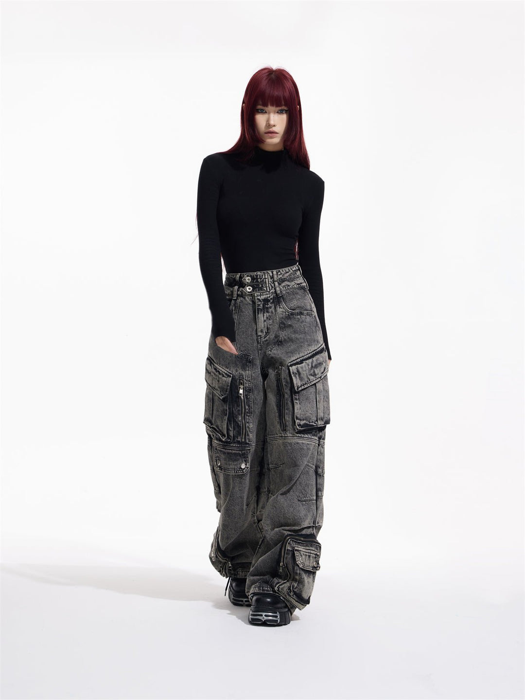 [PEOPLESTYLE] Multi-pocket wide leg casual jeans st2096
