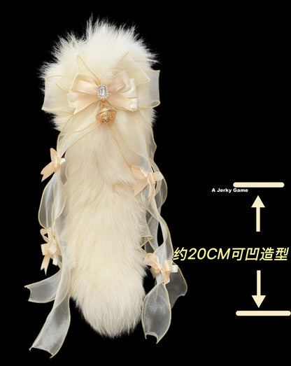 Sweet Cream Voice Actuated Pat Electric Fox Tail SM Sexy Anal Plug Bow Bell Ring