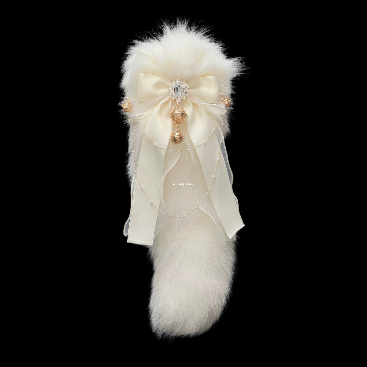 "Athena" pat electric fox tail SM fun anal plug milk white bow palace bell