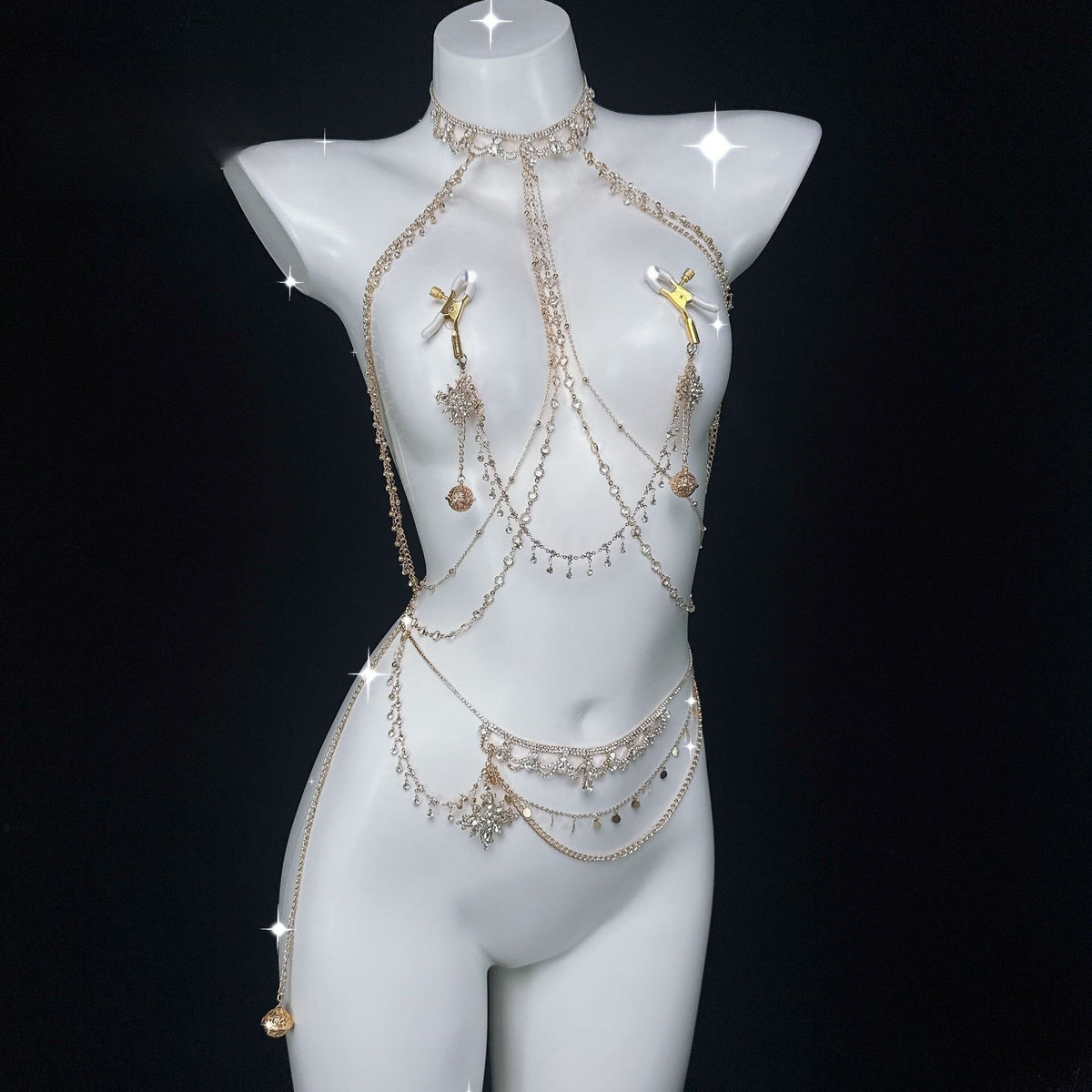 Star Muse breast chain strawberry clip puppy butterfly multi-layer rhinestone waist chain female m body chain