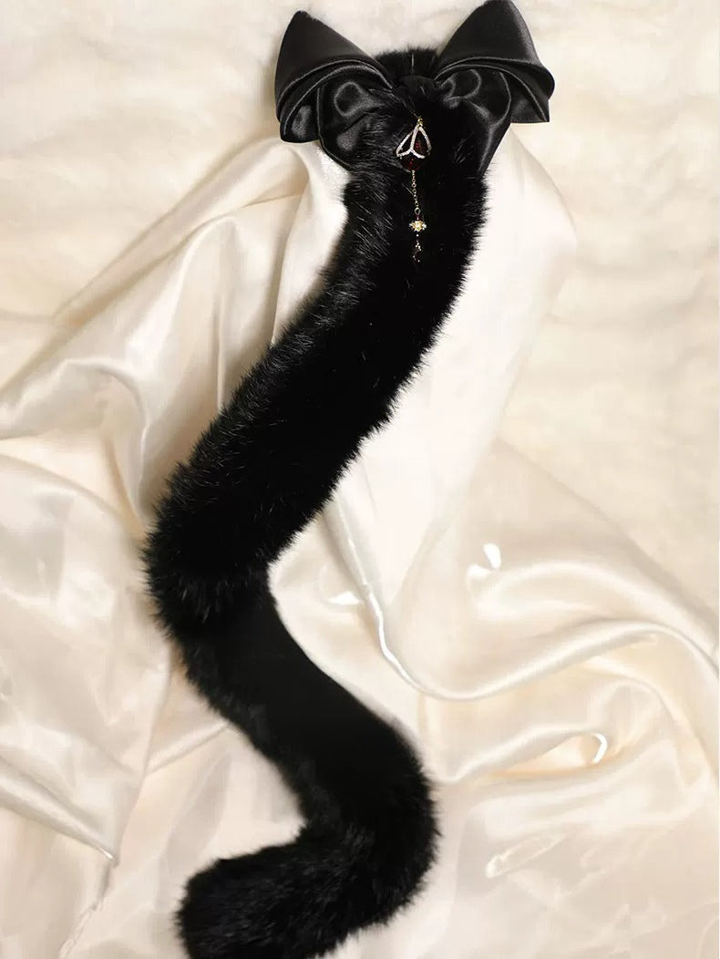 Haute couture design "Rose Garden" mink fur bow 70cm long tail