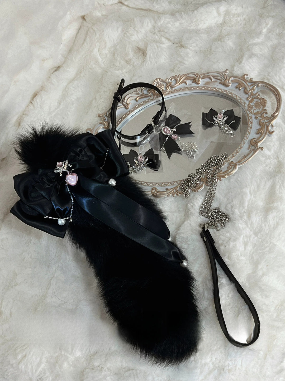 "Pink Mist Dream" Cowhide Collar Breast Chain Clip Set Niche Ornament