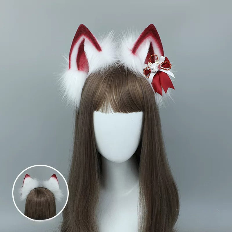 Dahe Shenhu cos fox ears headband plush fox tail set handmade simulation beast ear headdress beast tail