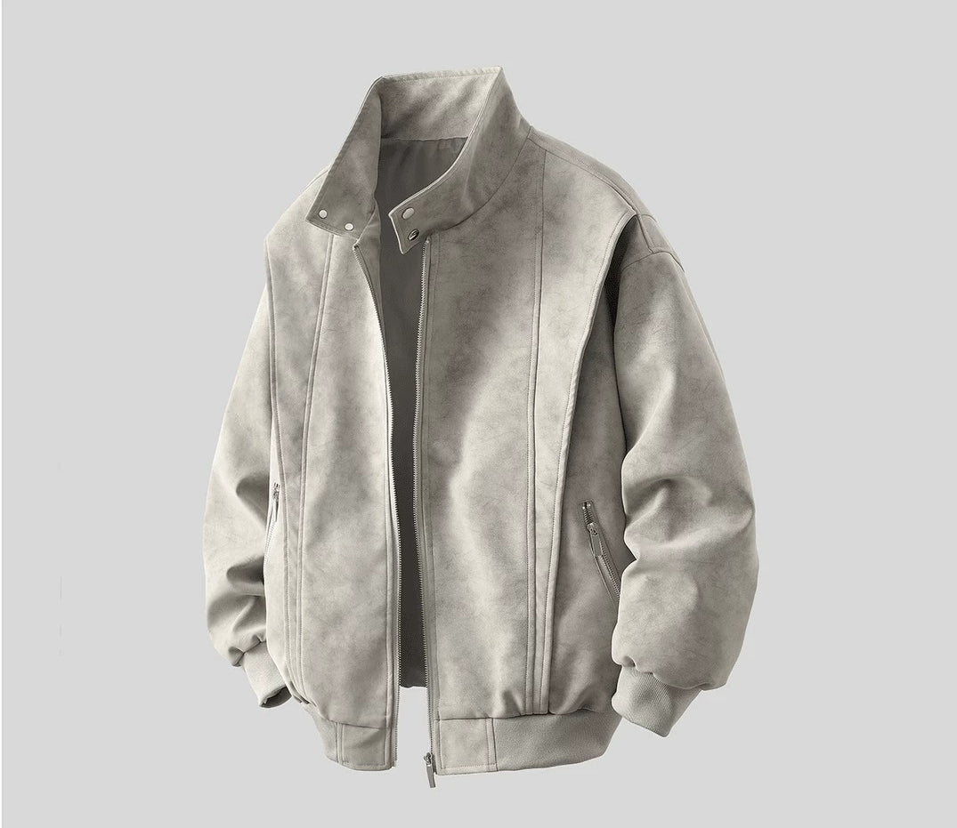 Jacket men's and women's spring and autumn new American retro stand-up collar loose Maillard washed cotton leather jacket