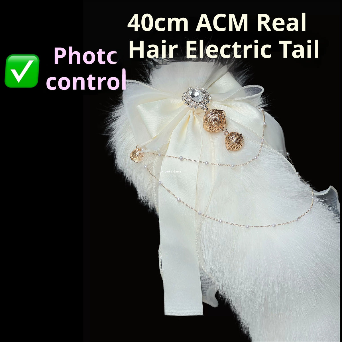 "Athena" pat electric fox tail SM fun anal plug milk white bow palace bell