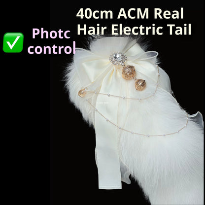 "Athena" pat electric fox tail SM fun anal plug milk white bow palace bell