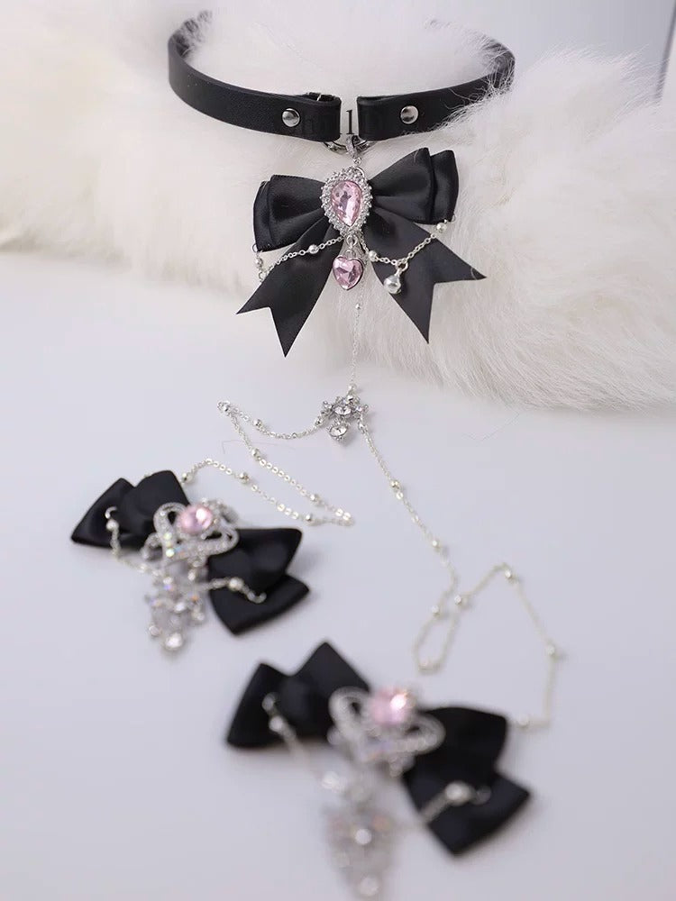 "Pink Mist Dream" Cowhide Collar Breast Chain Clip Set Niche Ornament