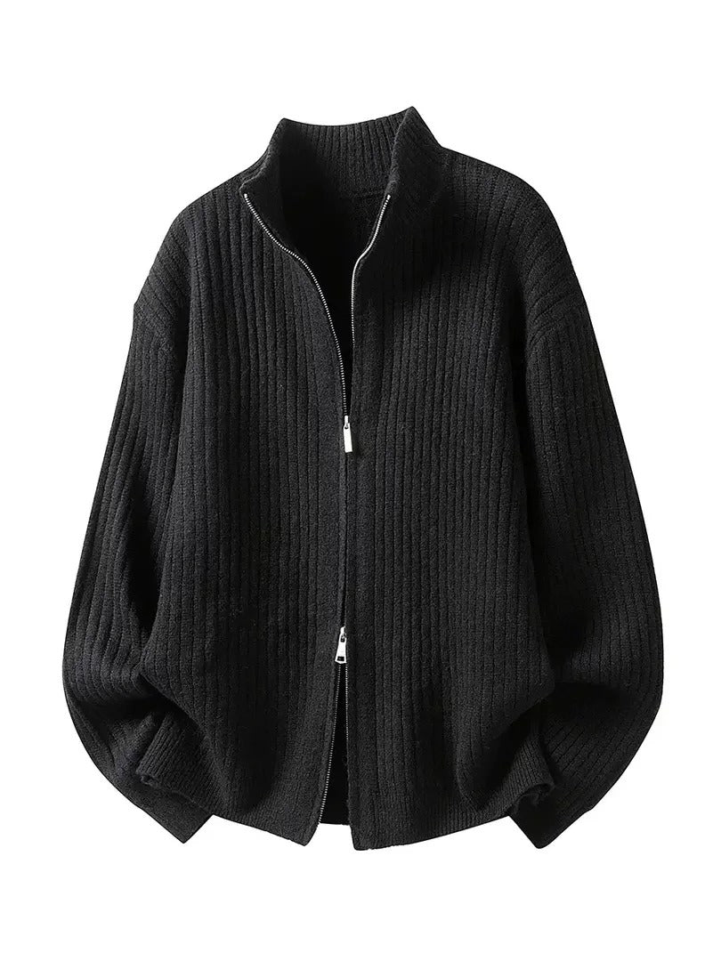 Old Qian Feng stand-up collar with wool sweater men's cardigan 2026 autumn new trendy brand knitted sweater jacket trendy brand