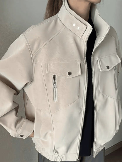 FAUX LEATHER STAND-COLLAR JACKET ST5056