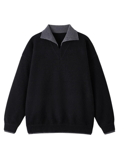[W.K] CONTRAST-COLLAR POLO KNIT ST5055