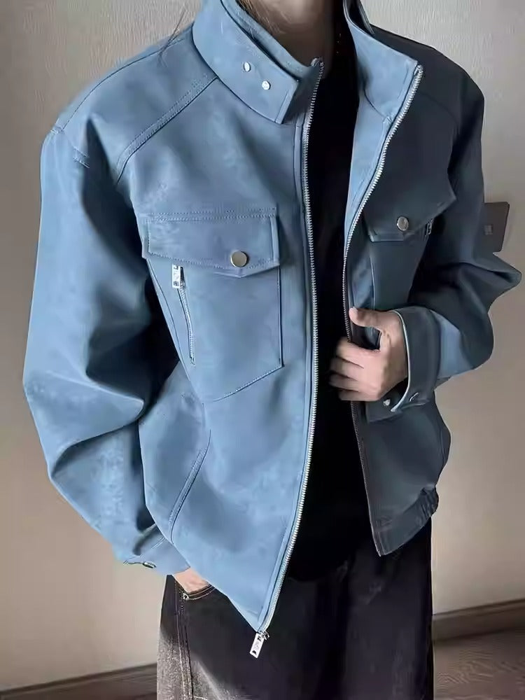 FAUX LEATHER STAND-COLLAR JACKET ST5056